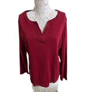 Karen Scott Deep Red Long Sleeve Henley -100% Cotton- Womens Size XL